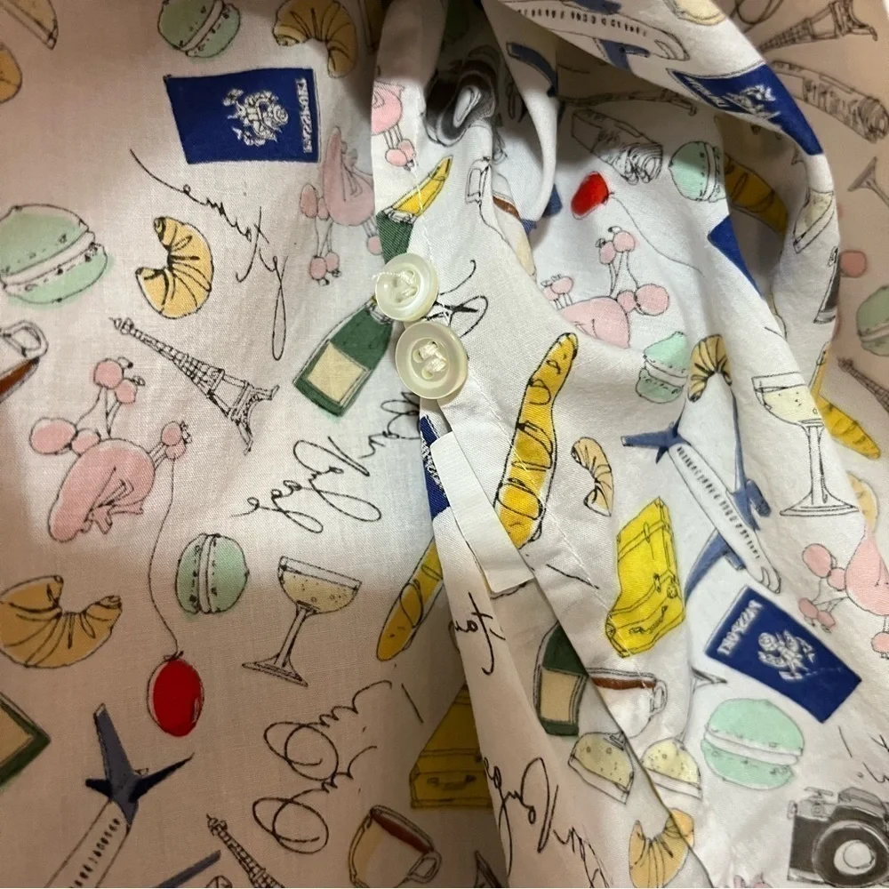 J. Crew | Parisian Novelty Print Popover Top French Paris Travel Shirt Size 2